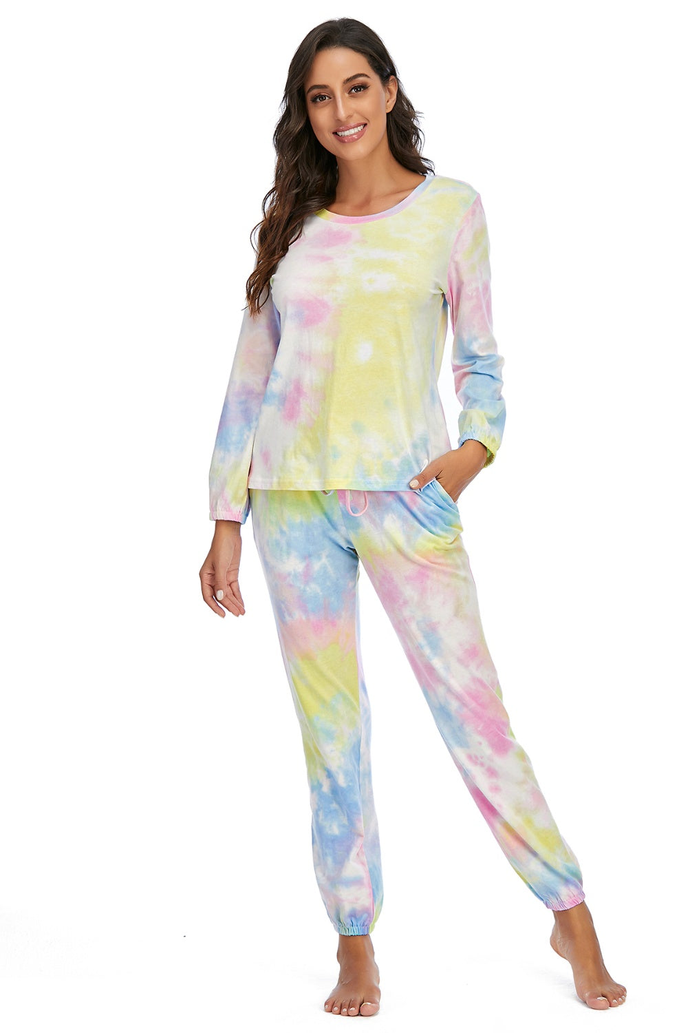 Tie-Dye Top and Drawstring Pants Lounge Set Blush Pink