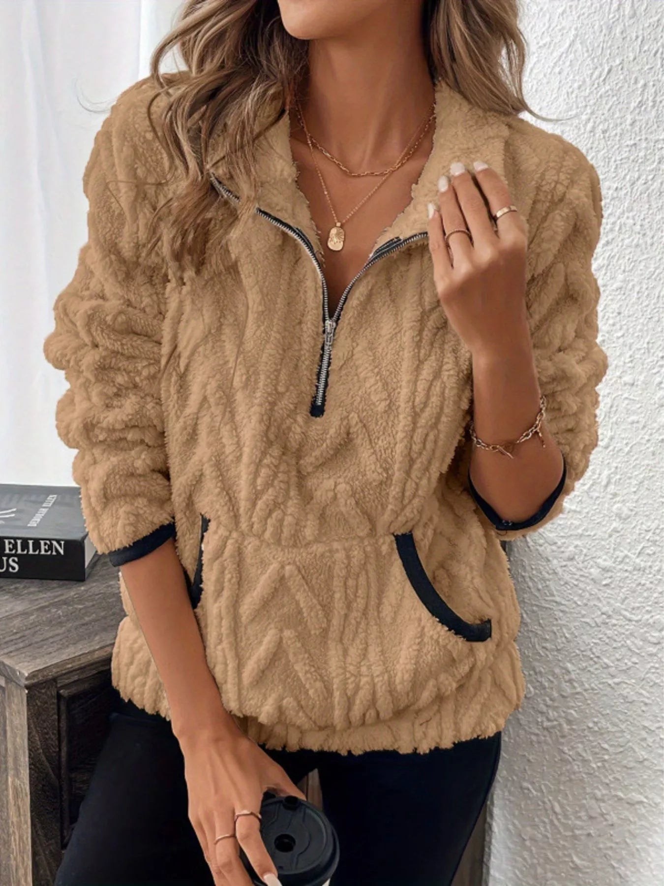 Full Size Sherpa Half Zip Sweatshirt Plus Size
