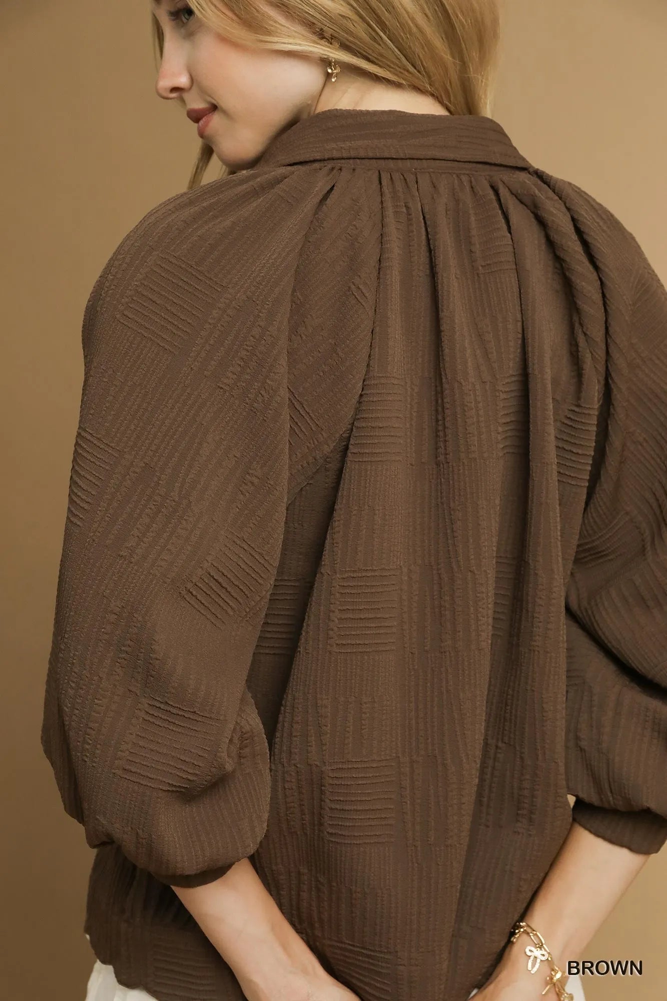 Umgee Oversized Balloon Sleeve Textured Blouse