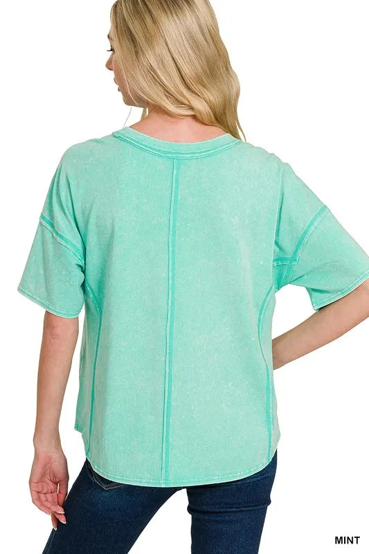 Zenana Acid Washed Short Sleeve Tee & Shorts Set