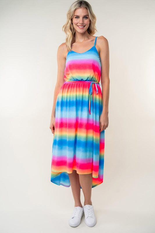 White Birch Full Size Ombre Striped Midi Cami Dress Multi