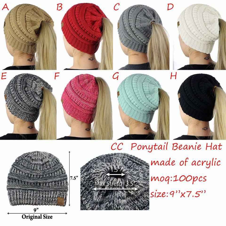 Womens Knitted Ponytail Hat Winter Warm Cap
