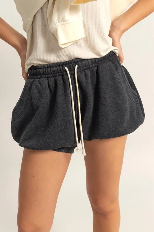 HYFVE Drawstring Bubble Hem Shorts Black