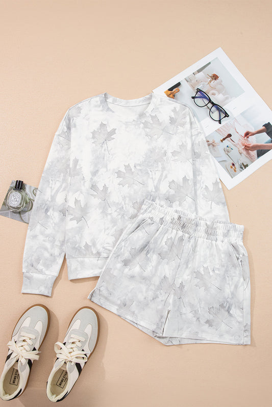 Maple Camo Pullover Top & Elastic Waist Shorts Set