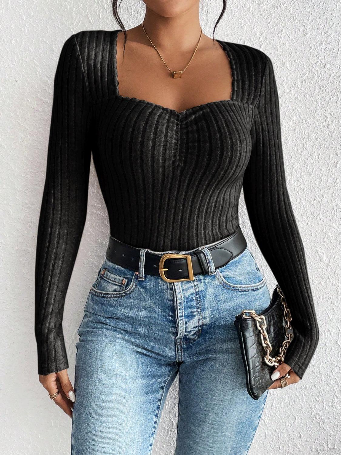 Honey Ribbed Long Sleeve T-Shirt Black