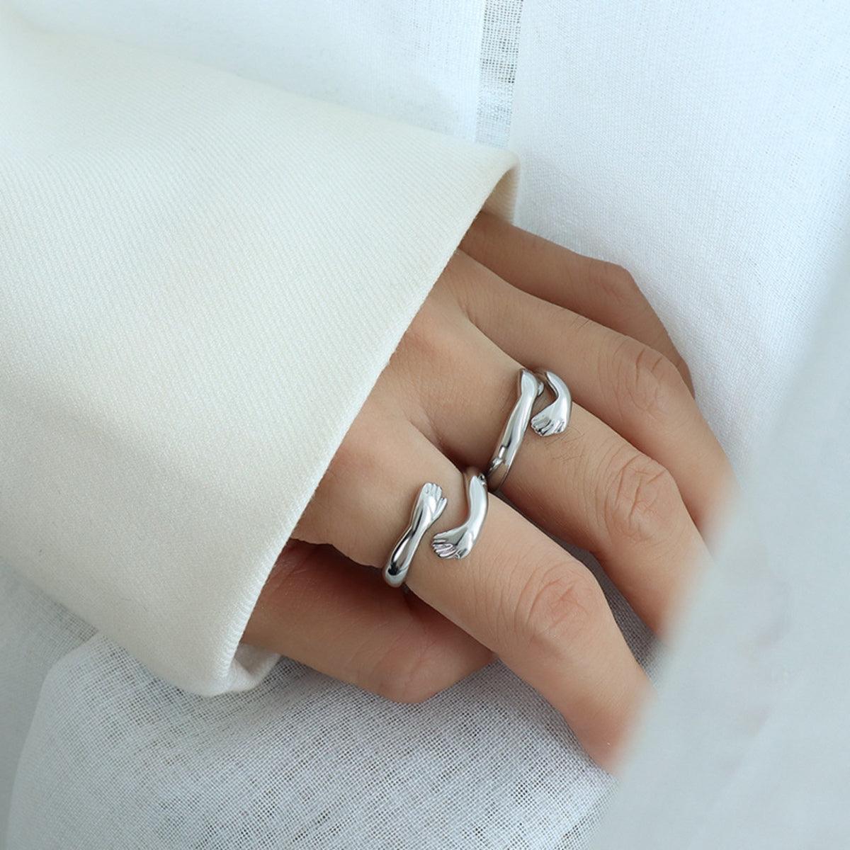 Titanium Steel Hug Bypass Ring Silver 7