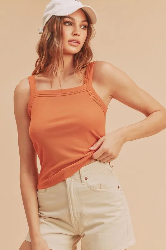 Aemi + Co Square Neck Wide Strap Tank Pumpkin