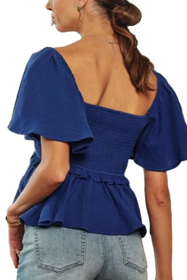 ADORA Flare Sleeves Peplum Blouse Top