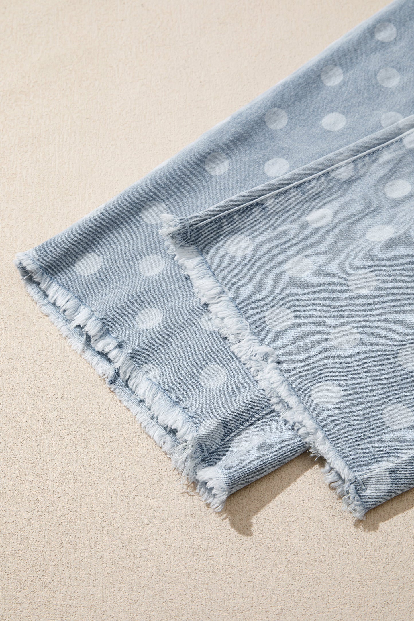 Polka Dot Denim Raw Hem Barrel Jeans