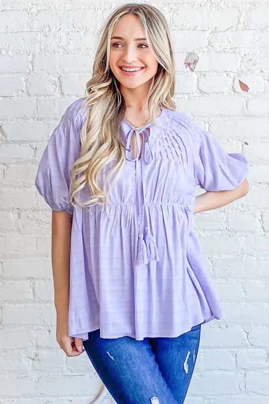 And The Why Textured Pintuck Blouse Top with Tassels