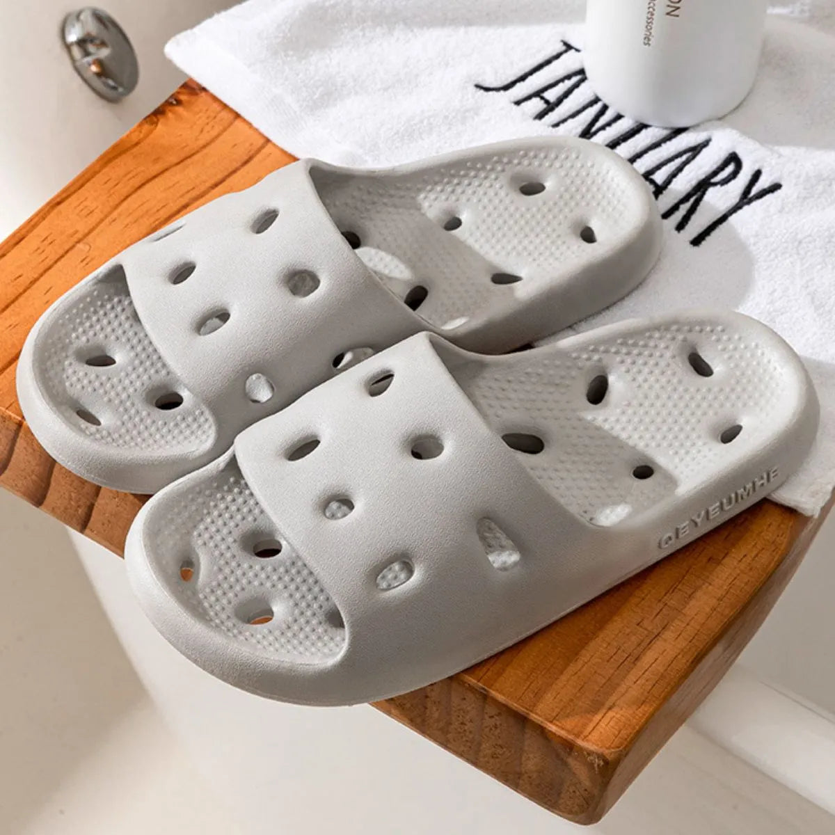 Open Toe Platform Slippers Gray