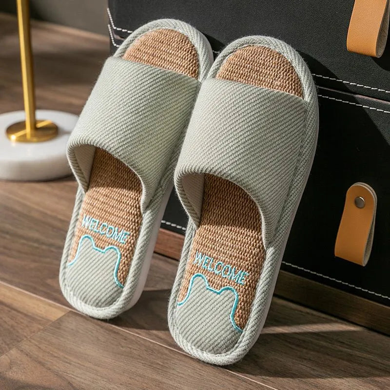 Open Toe Flats Slippers Green