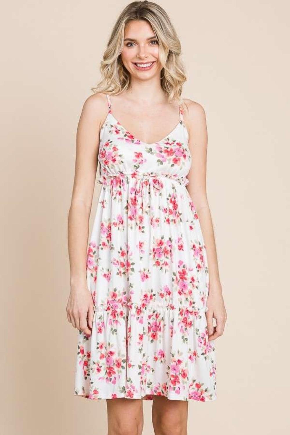Culture Code Full Size Floral Frill Cami Dress Ivory