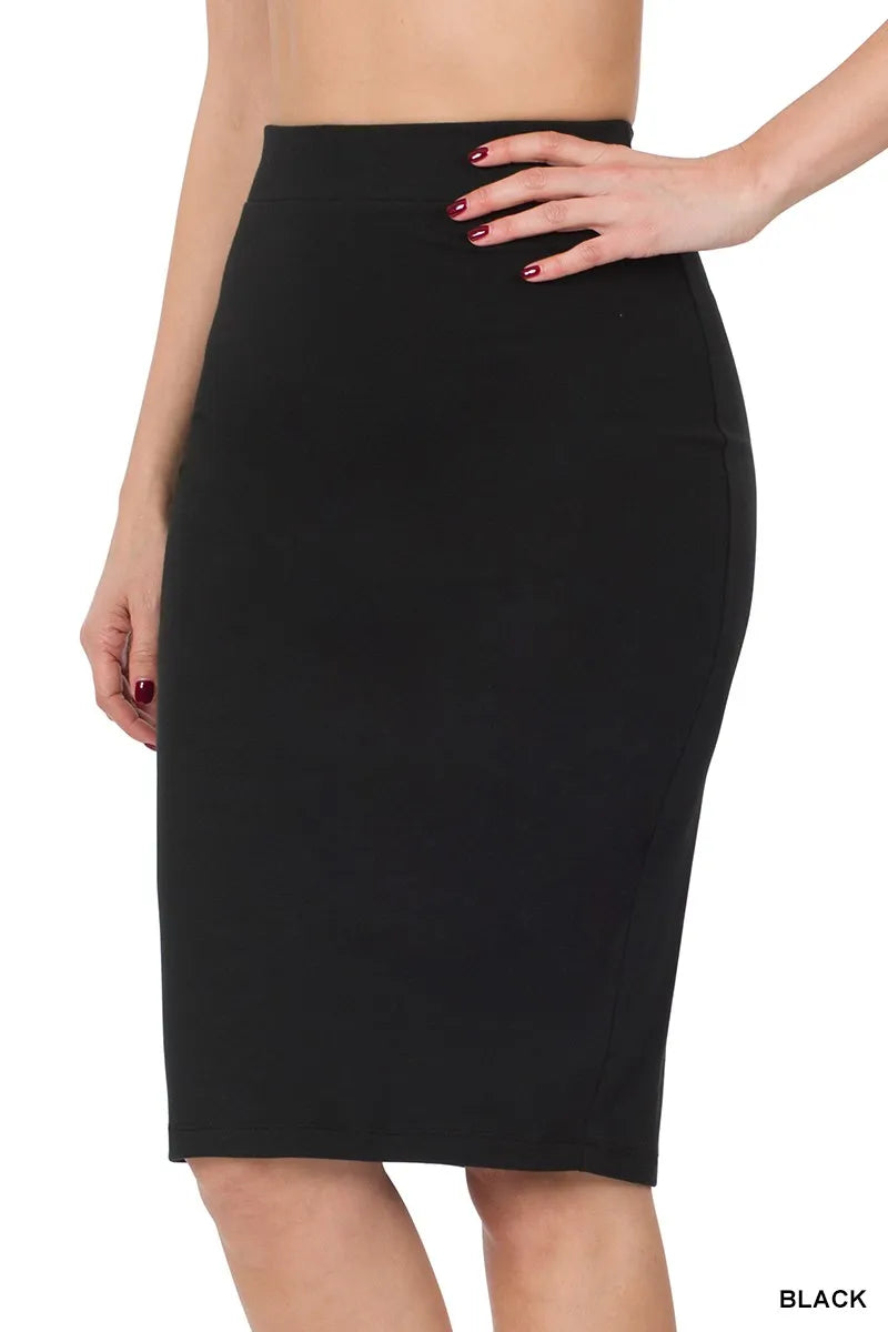 Zenana Premium Cotton Basic Knee Skirt BLACK