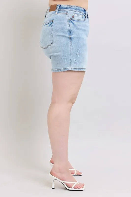 Judy Blue Full Size Mid Rise Washed Denim Shorts Plus Size
