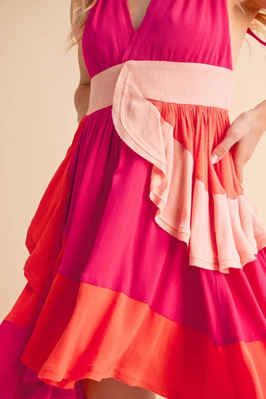 Aemi+Co Ruffled Color Block Sleeveless Mini Dress