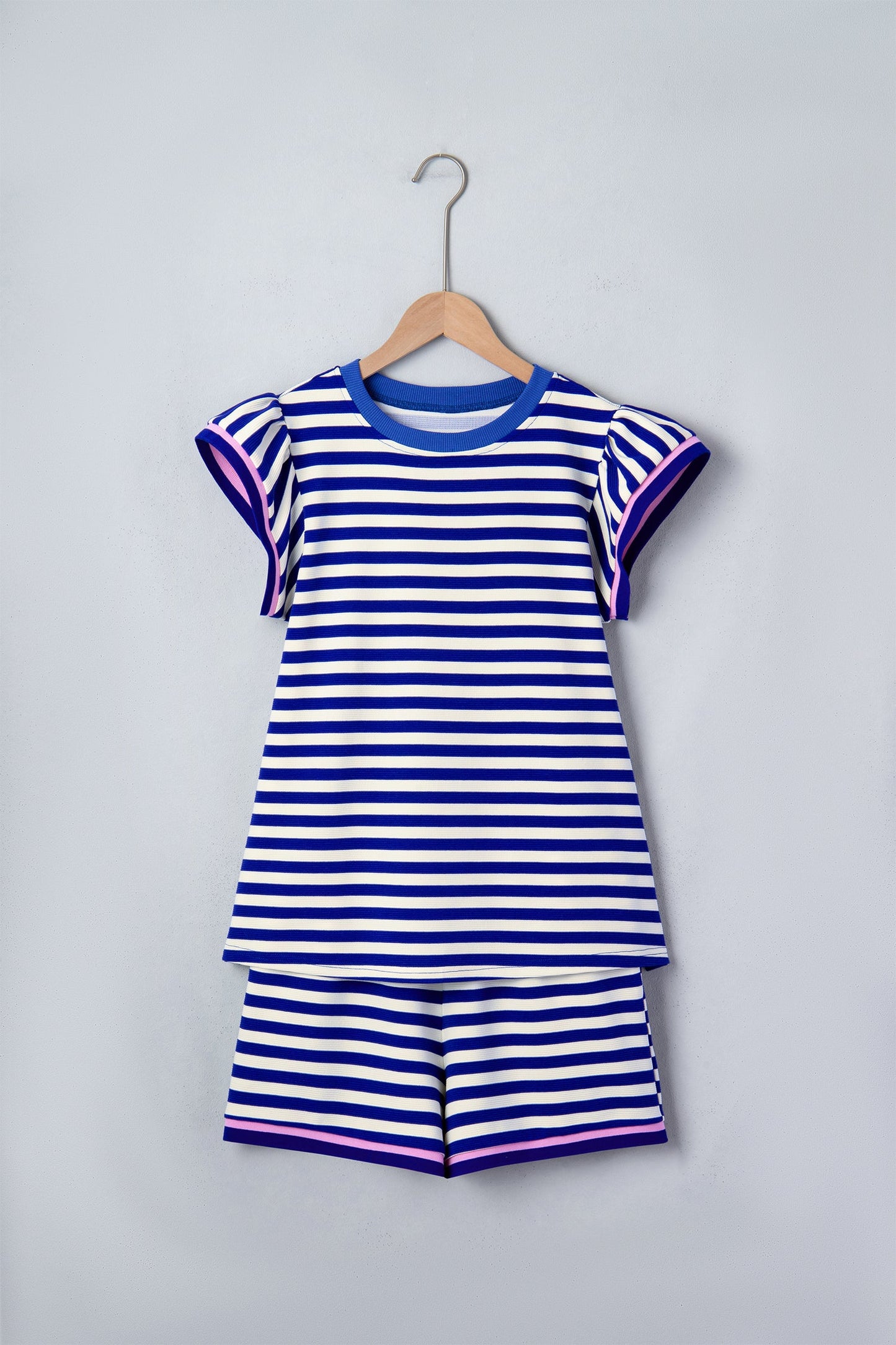 Stripe Cap Sleeve Top & Contrast Trim Shorts Set