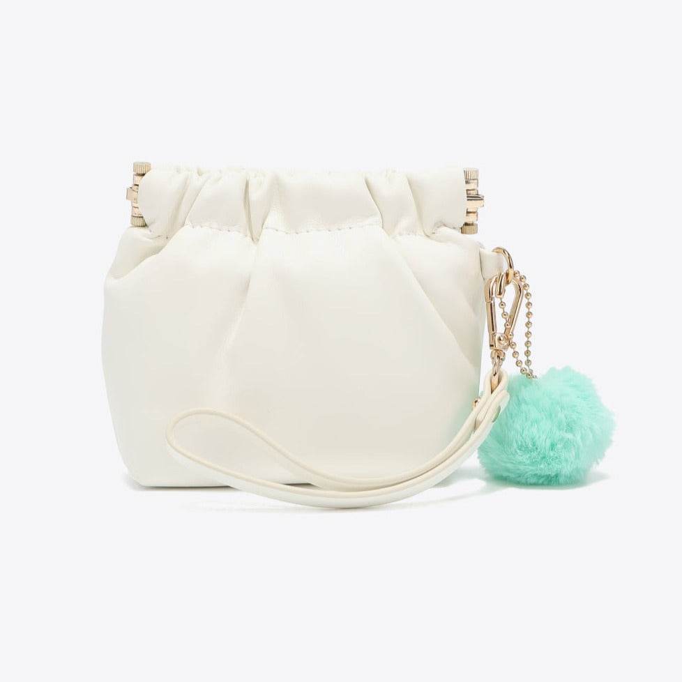 Faux Leather Women Pouch with Pompom Keychain - Nicole Lee USA
