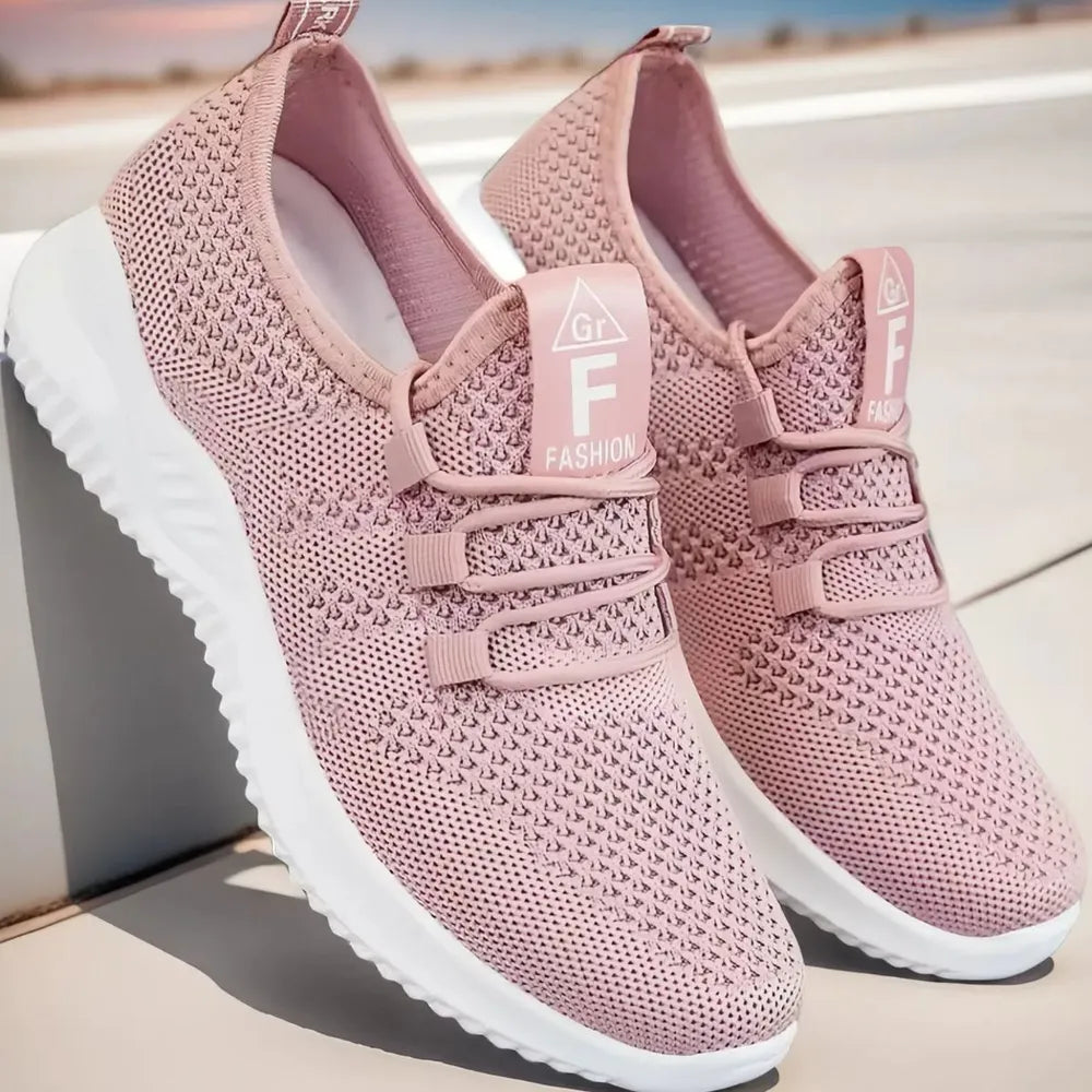 Breathable Mesh Lace Up Athletic Pink