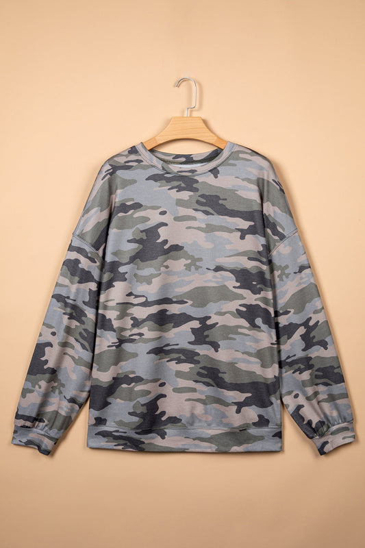 Plus Size Camo Crew Neck Long Sleeve Sweatshirt