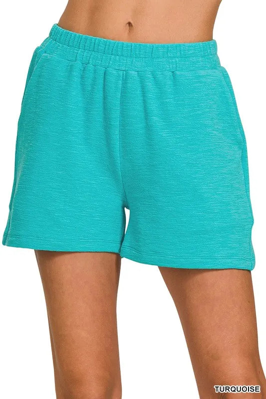 Zenana Cotton Slub Shorts TURQUOISE