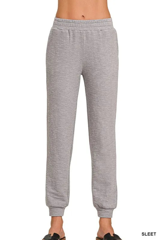 Zenana Cotton Slub Jogger Pants SLEET