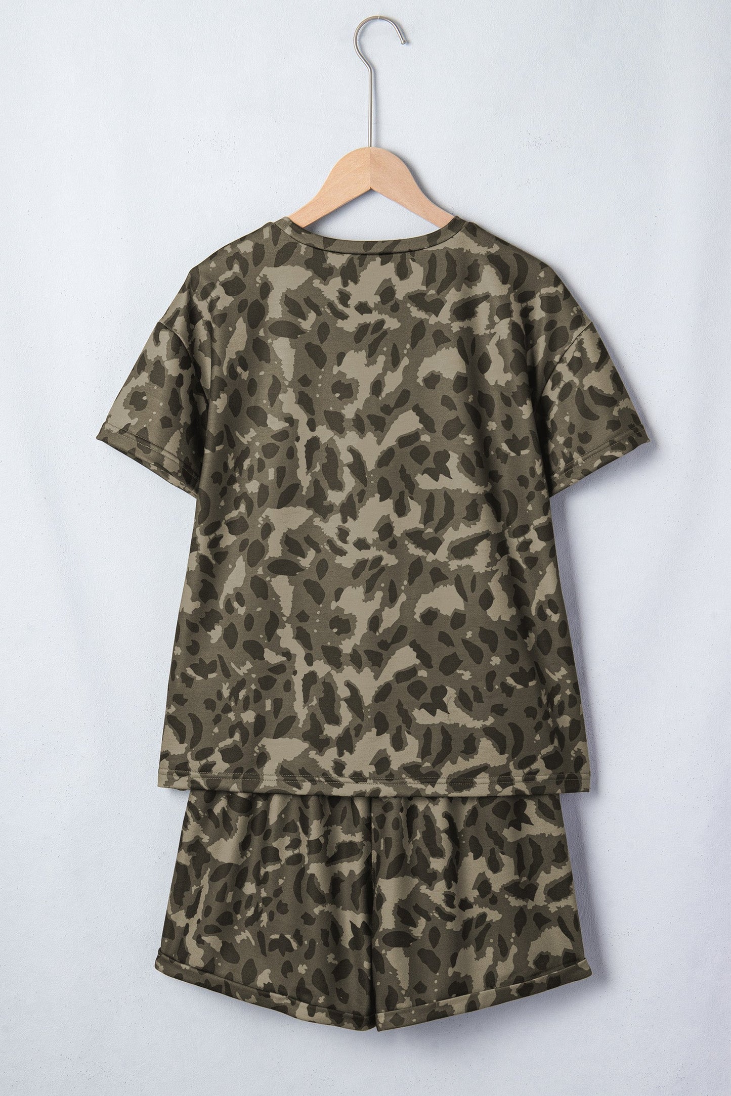 Leopard Crew Neck Tee & High Waist Shorts Set