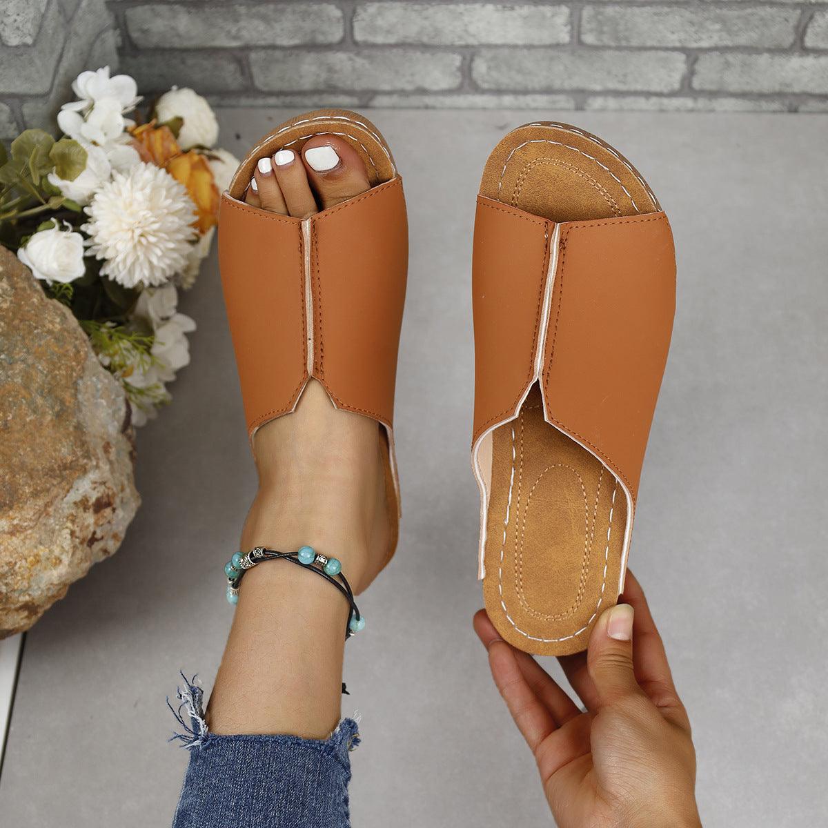 PU Leather Open Toe Sandals Caramel