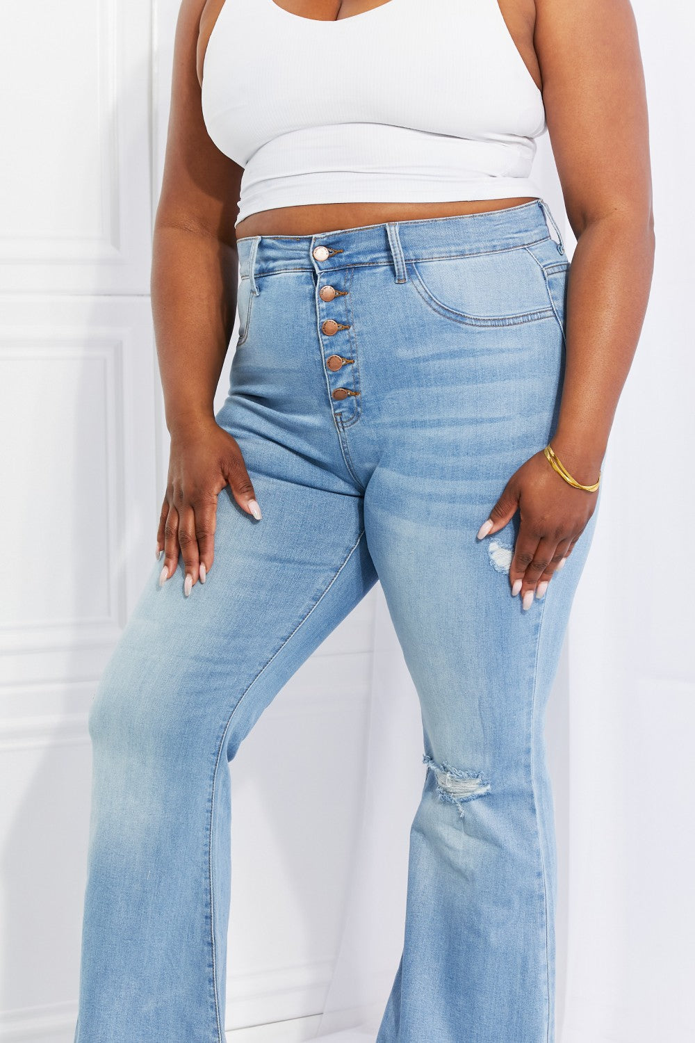 Women's Jess Button Flare Light Blue Jeans Regular - Plus Sizes
