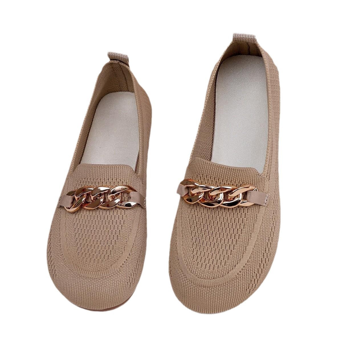 Women's Breathable Metal Chain Loafers - Soft Sole Slip-On Flats
