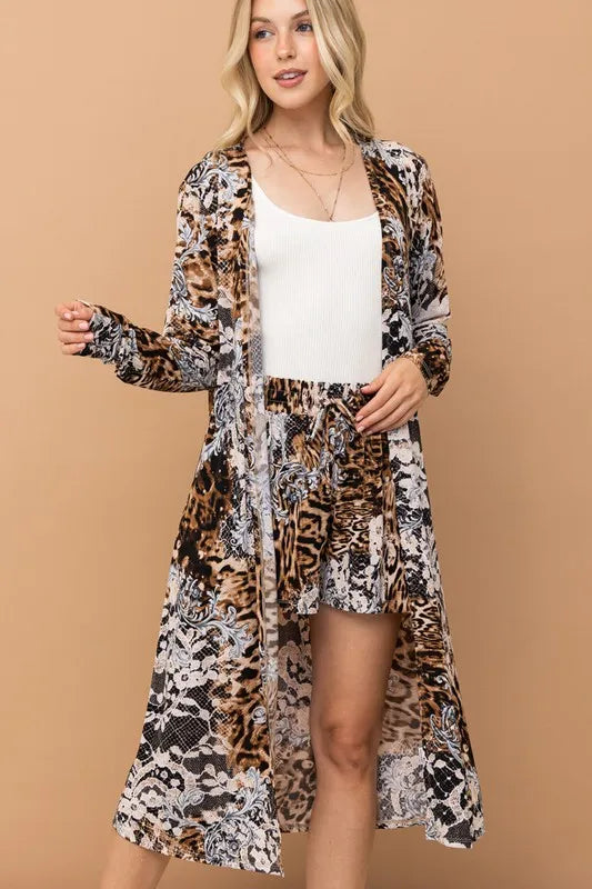 And The Why Animal Print Kimono and Shorts Set LEOPARD