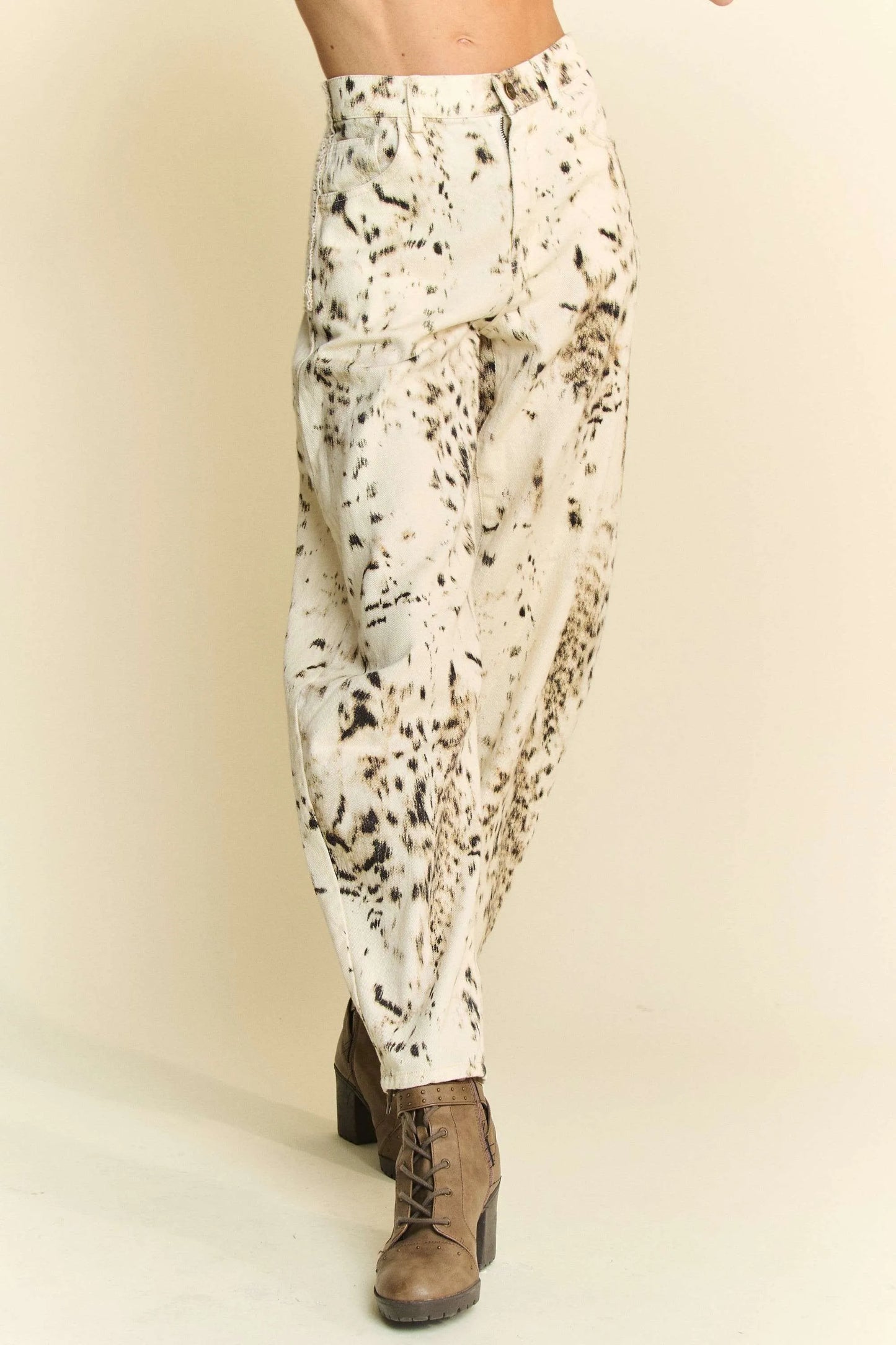 Davi & Dani Abstract Tie Dye Dot Lace Detail Barrel Pants