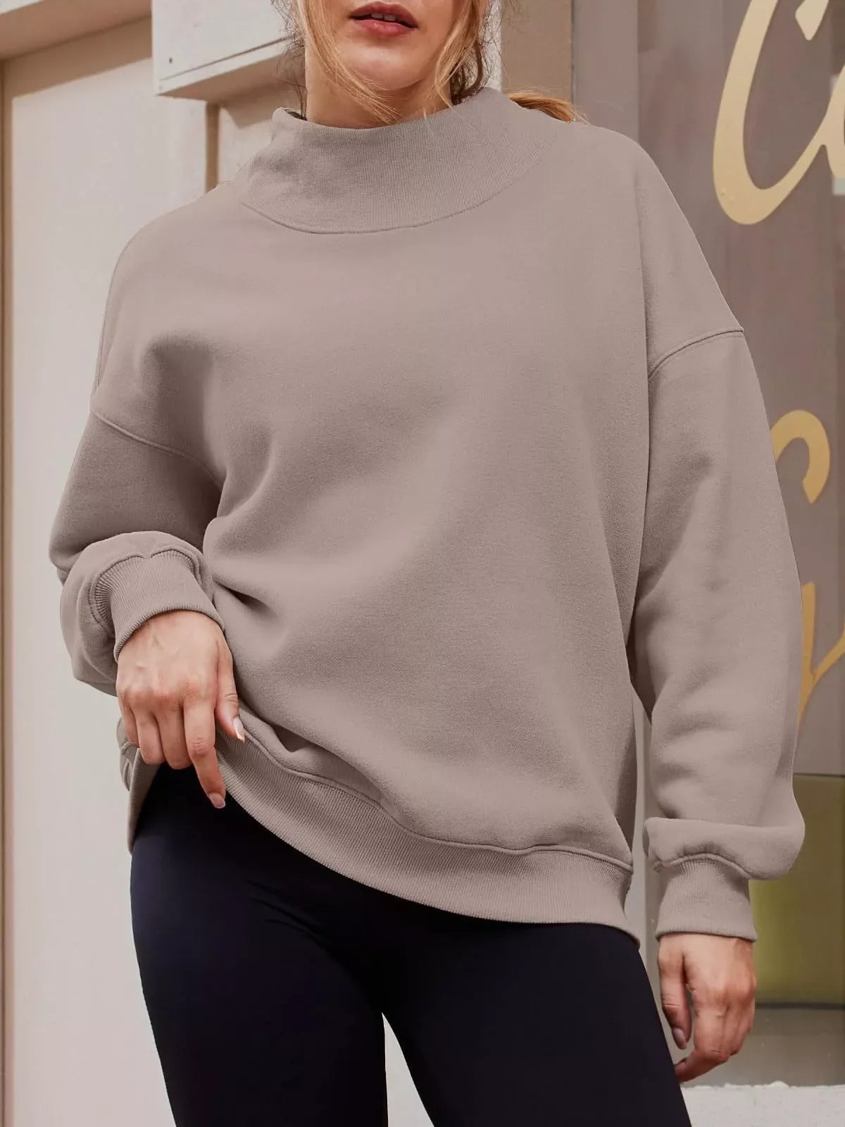 Mock Neck Dropped Shoulder Sweatshirt