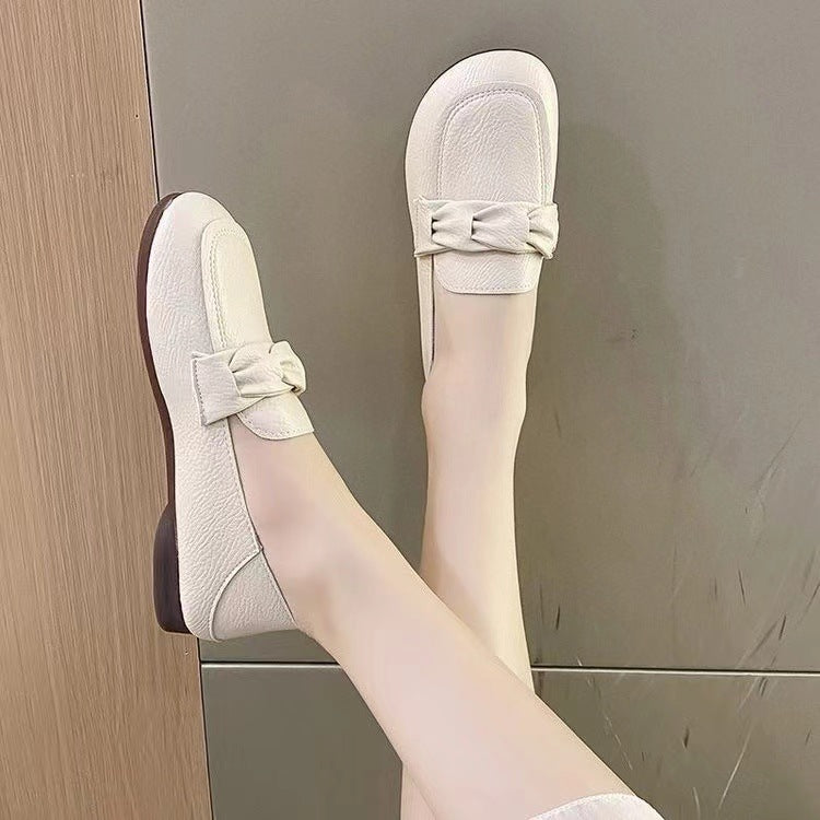 Women's Leather Slip-On Loafers | Round Toe Flat Shoes for Casual Everyday Wear