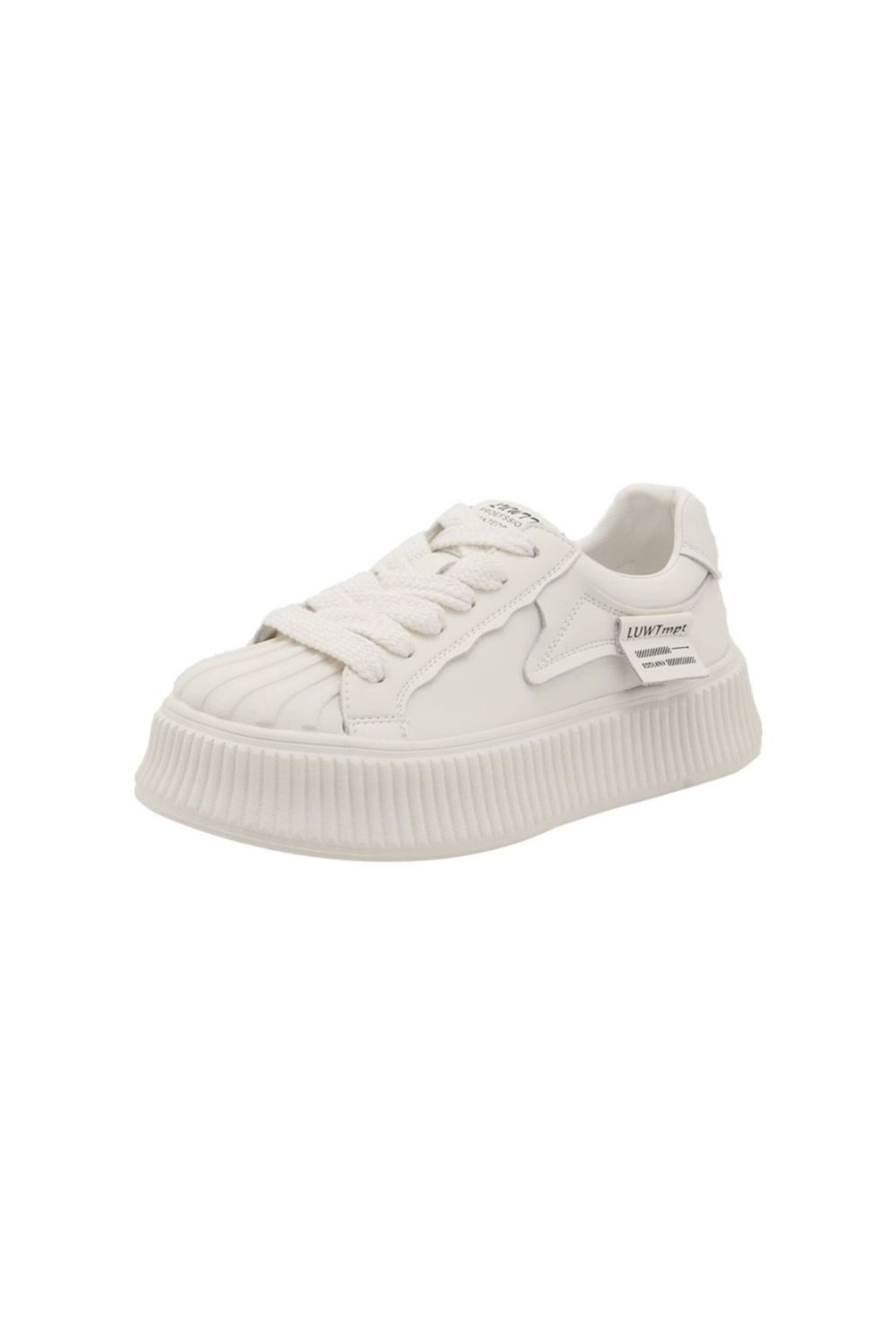 Lace Up Round Toe Platform Sneakers White