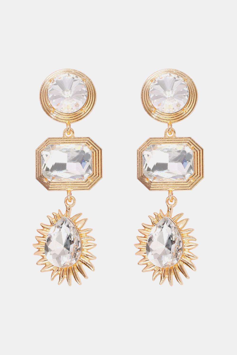 Geometrical Shape Zinc Alloy Frame Glass Dangle Earrings Transparent One Size