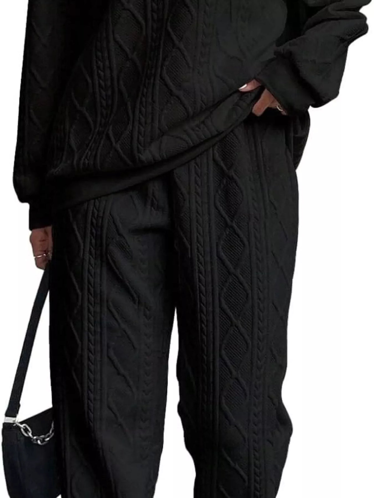 Texture Round Neck Top and Pants Set