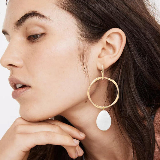 Alloy & Rhinestone Hoop Drop Earrings White One Size