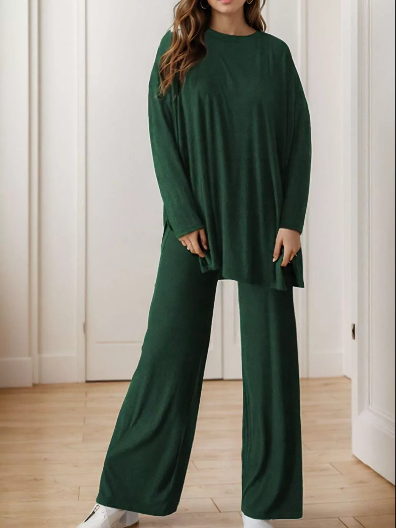 Casual Loose Long Sleeve Top and Wide Leg Pants Set