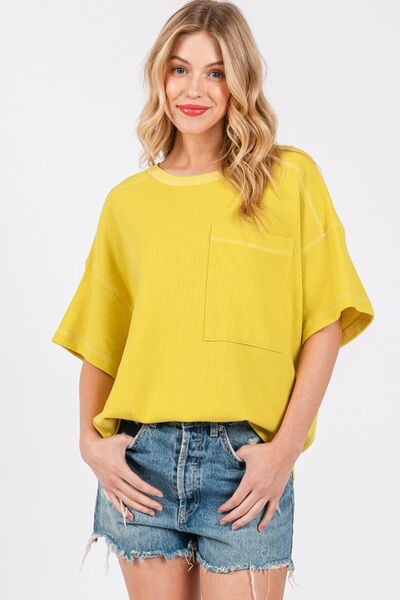 Cesfemme Textured Drop Shoulder T-Shirt Lime Yellow