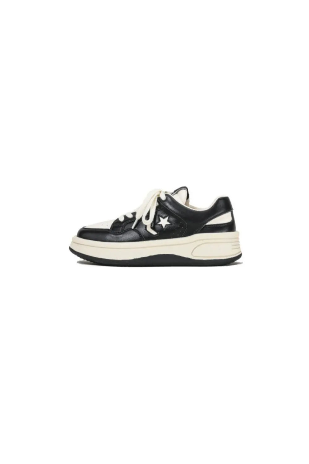 Star Lace Up Round Toe Platform Sneakers Black