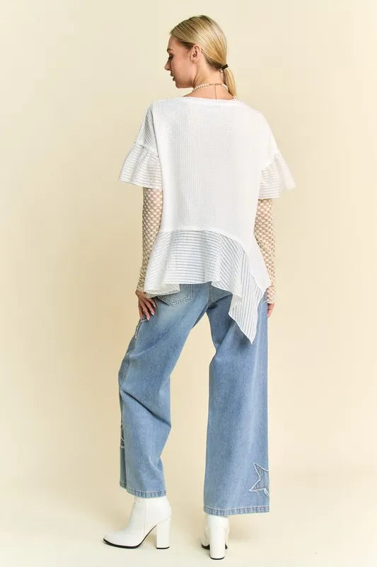 Davi & Dani Waffle Knit Bodice Ruffle Bottom Detail Top
