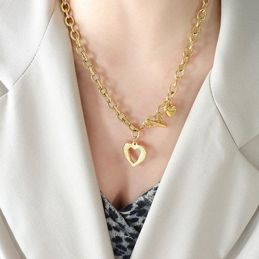 Titanium Steel Heart Pendant Necklace Gold One Size