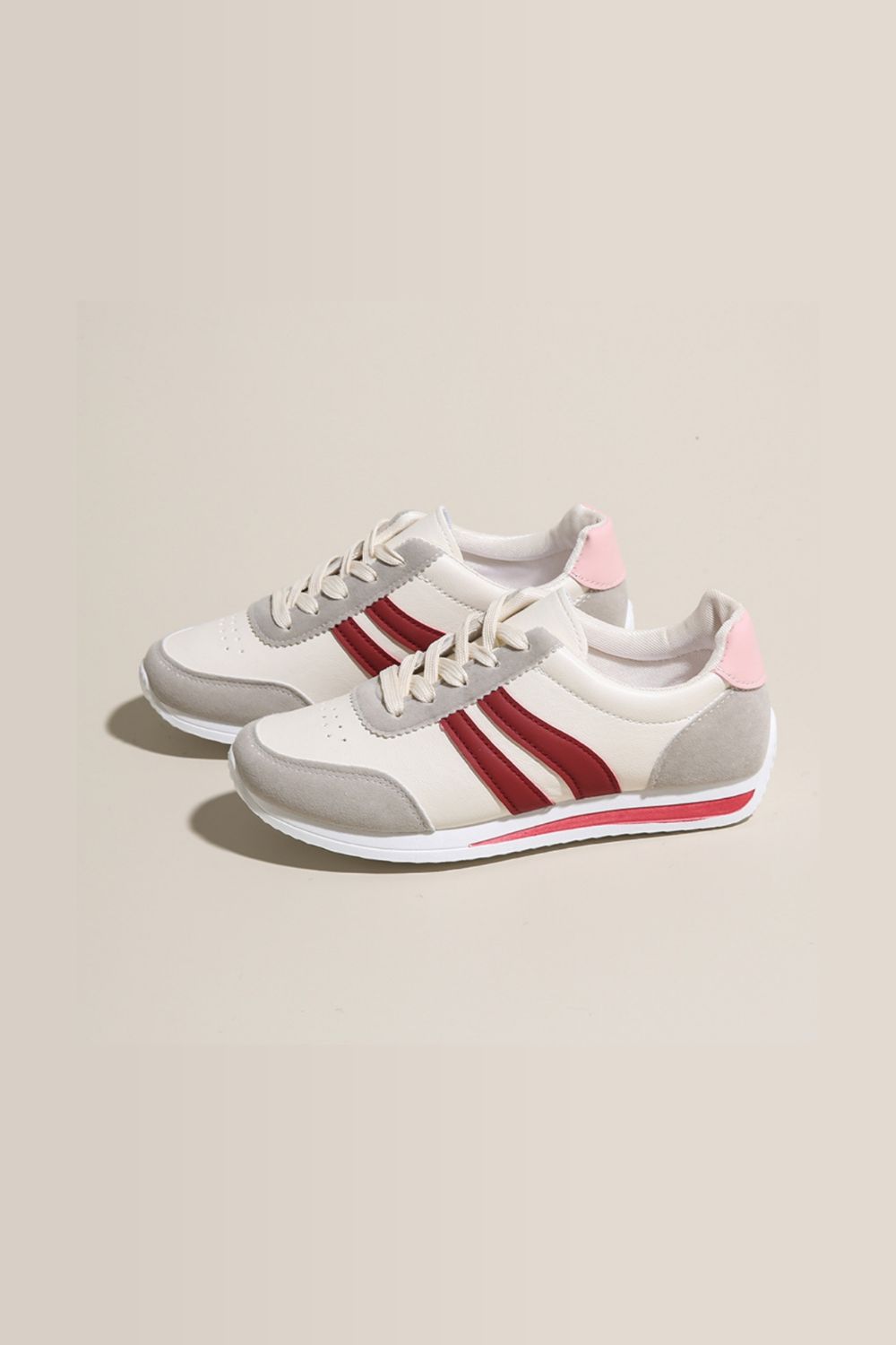 Lace Up Contrast Round Toe Flats Sneakers Burgundy