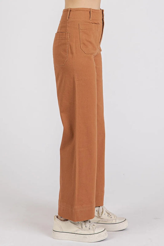 Mittoshop Twill Patch Pocket High Rise Wide Leg Pants