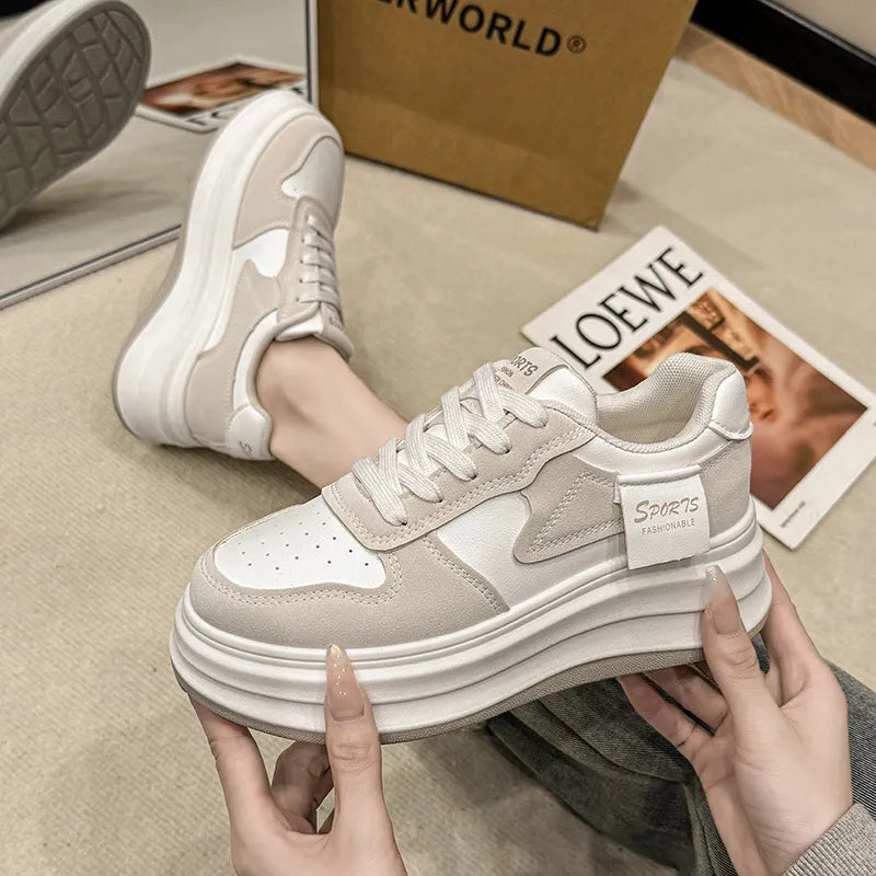 Contrast Platform Sneakers Beige