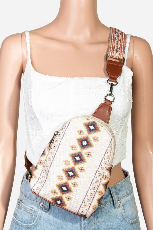 Fame Geometric Wide Strap Crossbody Bag Ivory One Size