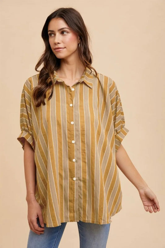 Annie Wear Oversized Drop Shoulder Striped Woven Shirt