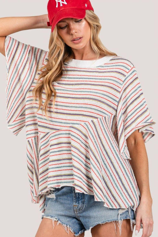 SAGE + FIG Full Size Round Neck Stripe Top Multi