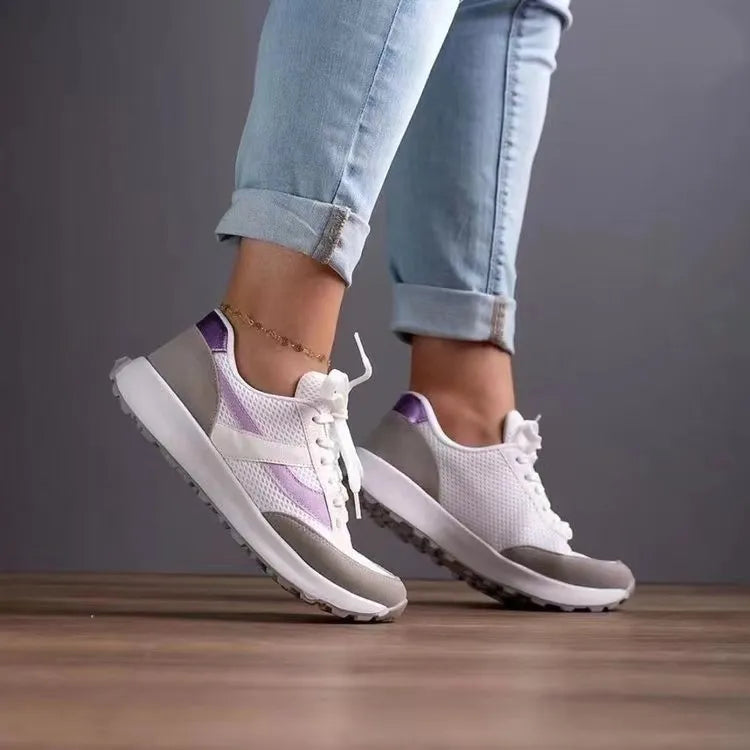 Mesh Contrast Round Toe Sneakers White